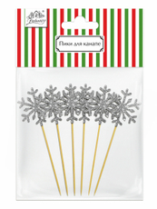 Пики для канапе Fiolento Зима снежинка серебряные, 6шт