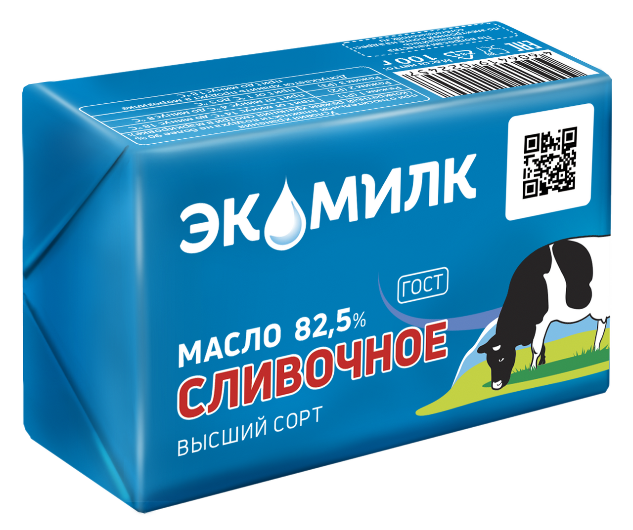 Масло сливочное Экомилк Традиционное ГОСТ 82.5%, 100г