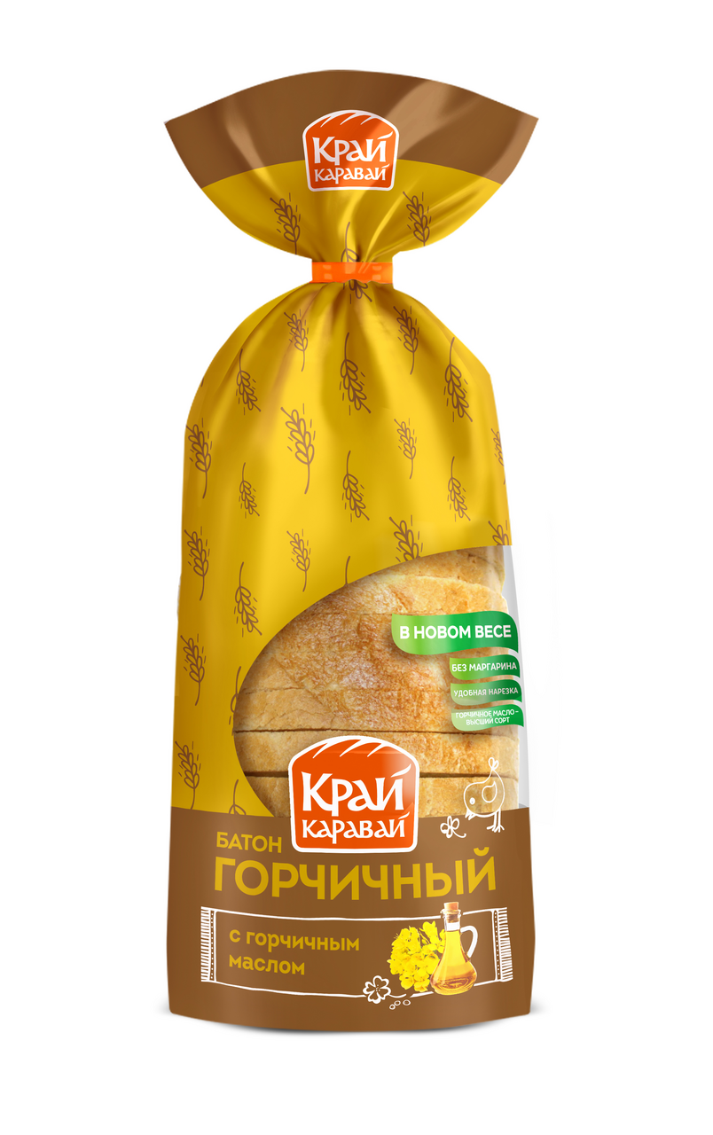 Батон Край Каравай Горчичный в нарезке, 350г