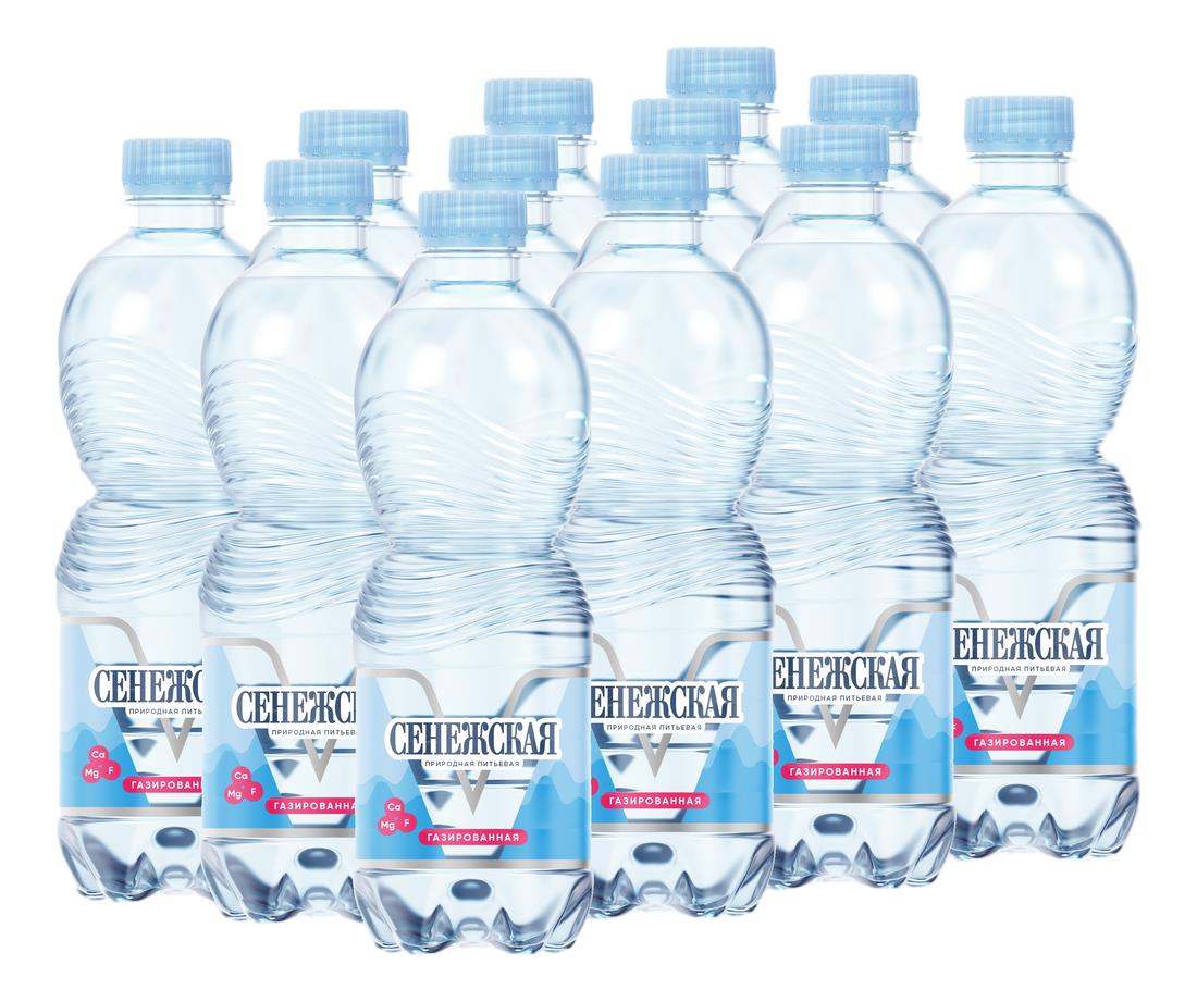 Питьевая вода СЕНЕЖСКАЯ газированная в упаковке, 12*0,5л