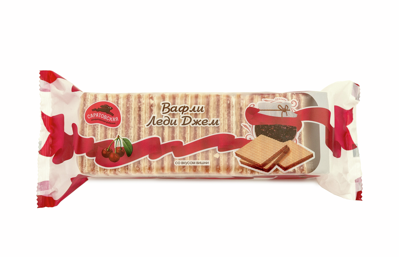 Вафли КФ Саратовская Леди джем со вкусом вишни, 250г