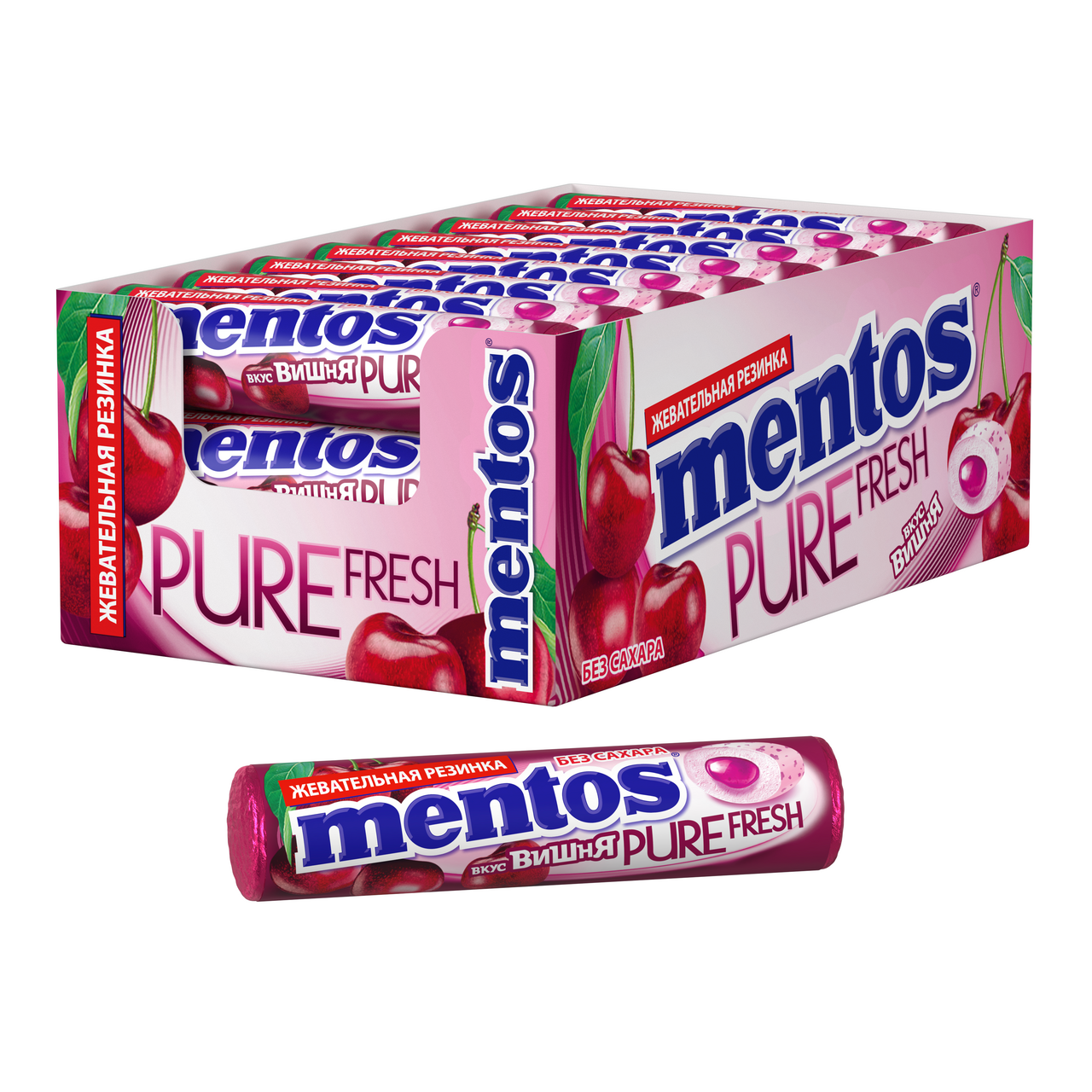 Изображение товара Жевательная резинка Mentos вишня с жидким центром, 15.5г x 24 шт