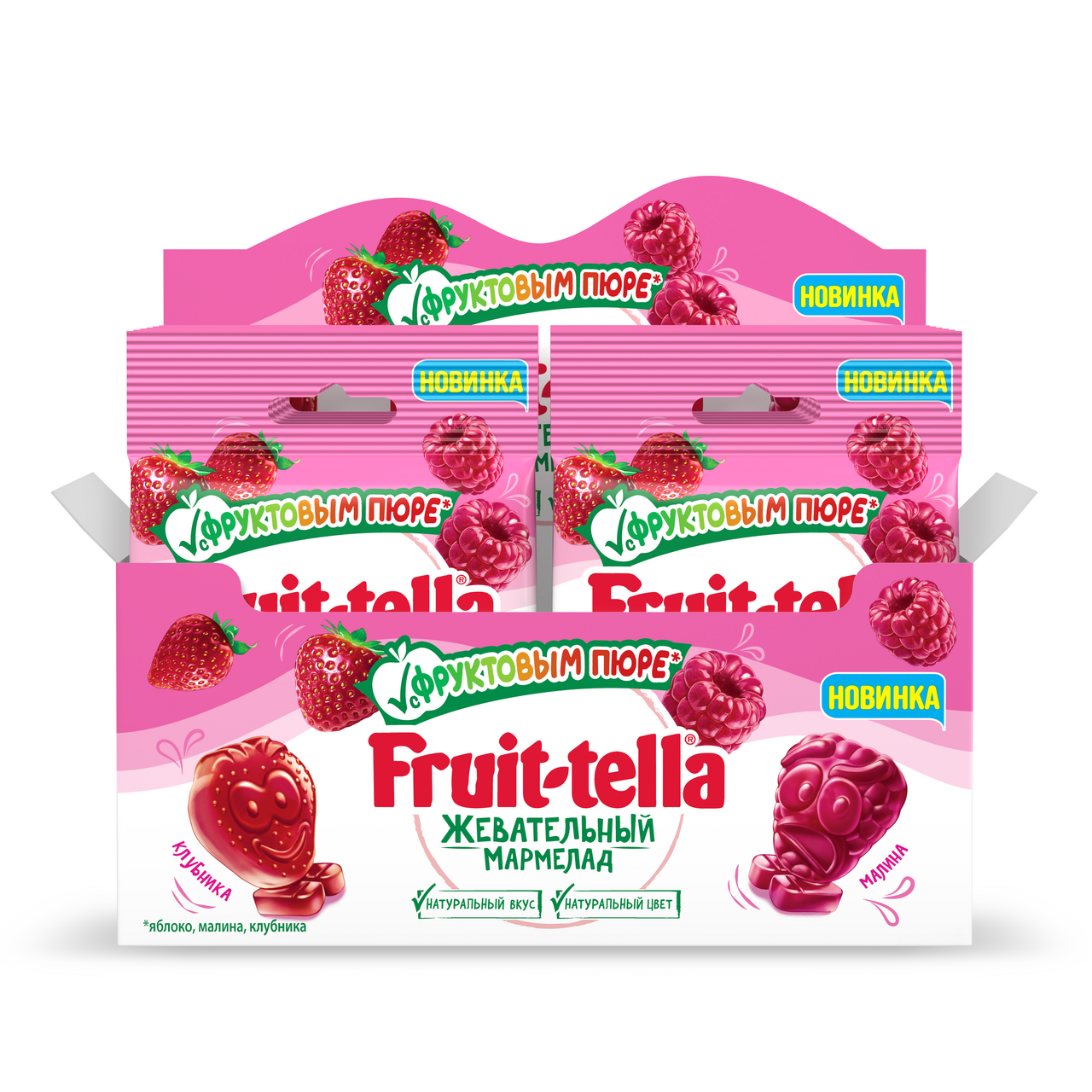 Мармелад жевательный Fruittella с пюре клубники и малины, 36г x 12 шт