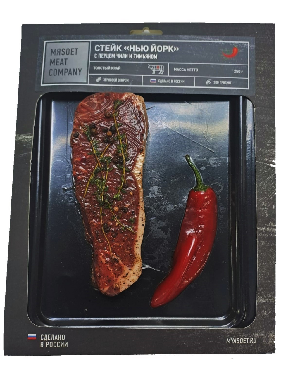 Изображение товара Стейк Myasoet Meat Company Нью Йорк с чили и тимьяном охлажденный, 250г