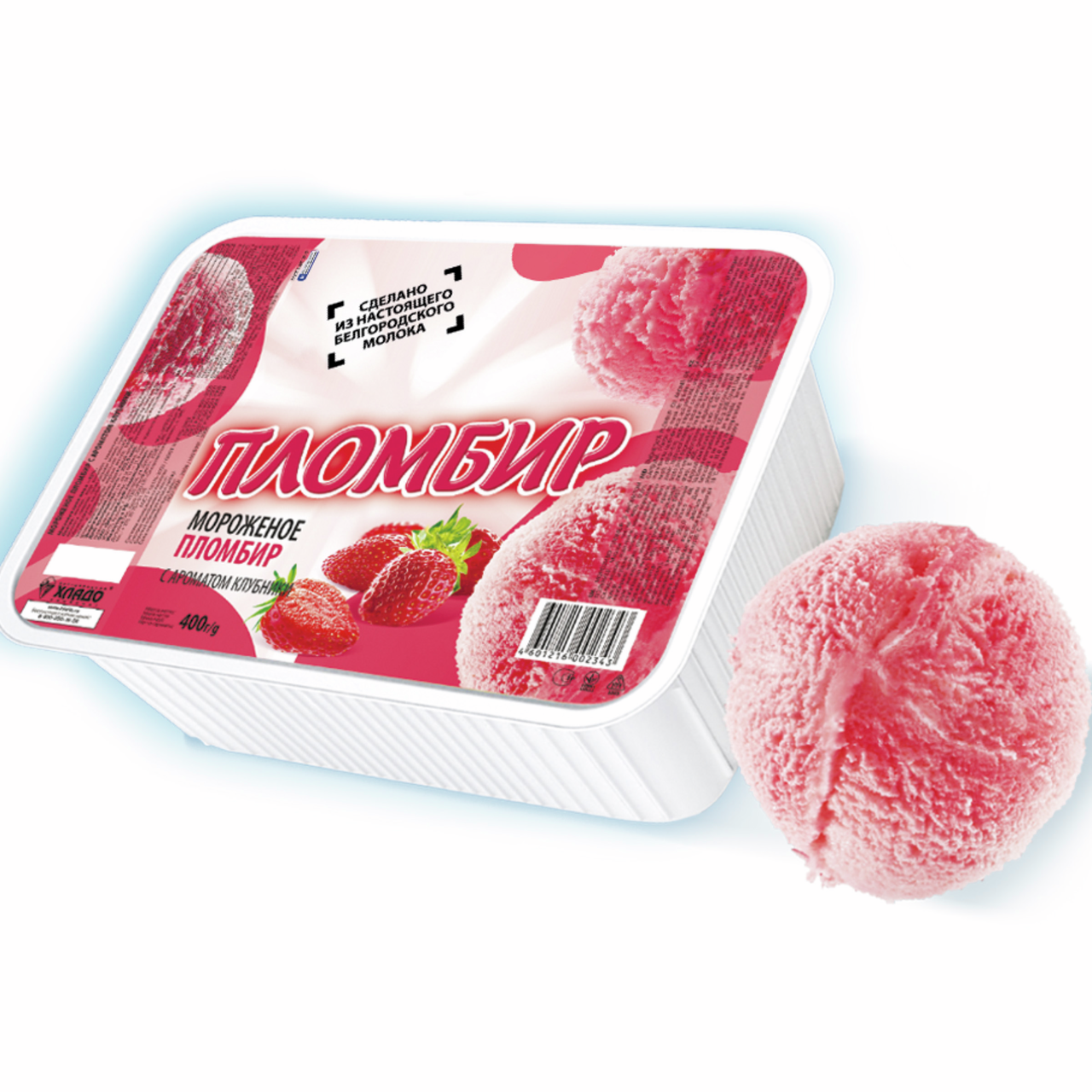 Мороженое пломбир Клубничное 12%, 400г