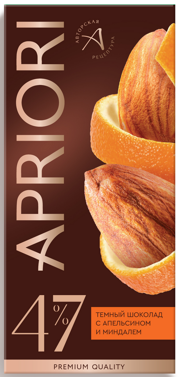 Шоколад Априори темный с апельсином и миндалем 47%, 85г
