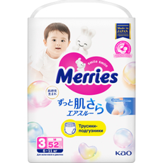 Подгузники-трусики Merries размер M 6-11кг, 52шт