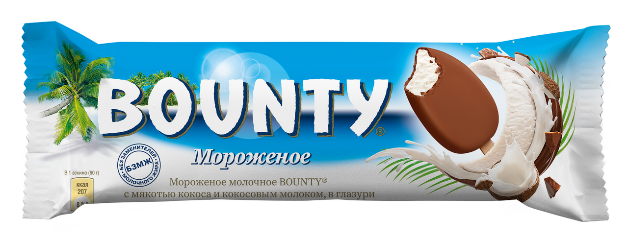 Мороженое молочное Bounty с мякотью кокоса эскимо, 60г