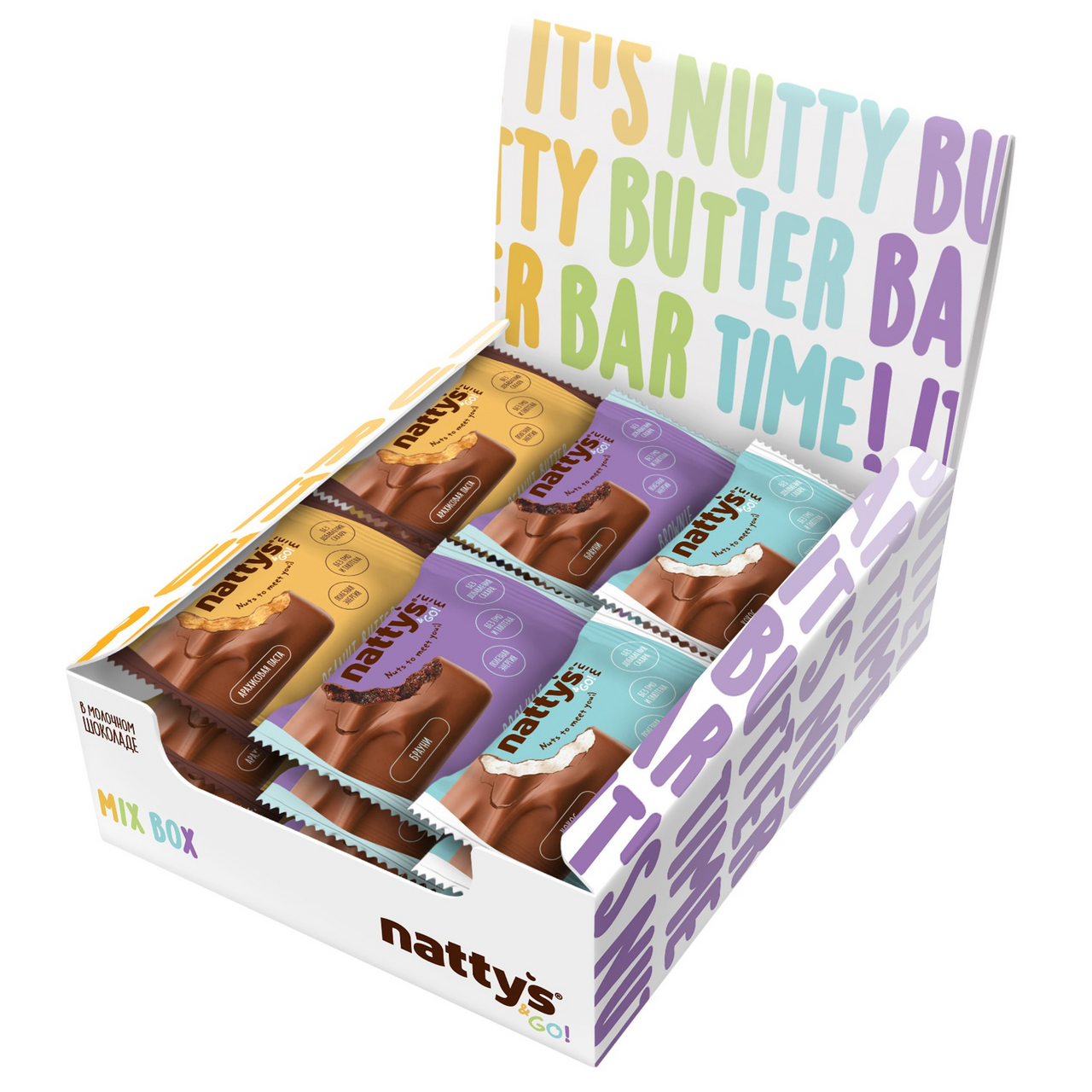 Изображение товара Протеиновые батончики Nattys&Go Mini Mix Peanut, Brownie, Coconattys без сахара, 20г х 18 шт