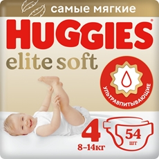 Подгузники Huggies Elite Soft 4 размер 8-14кг, 54шт