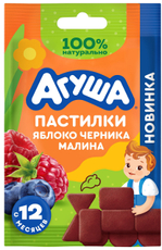 Пастилки фруктовые детские Агуша Яблоко, черника и малина с 12 месяцев, 12г