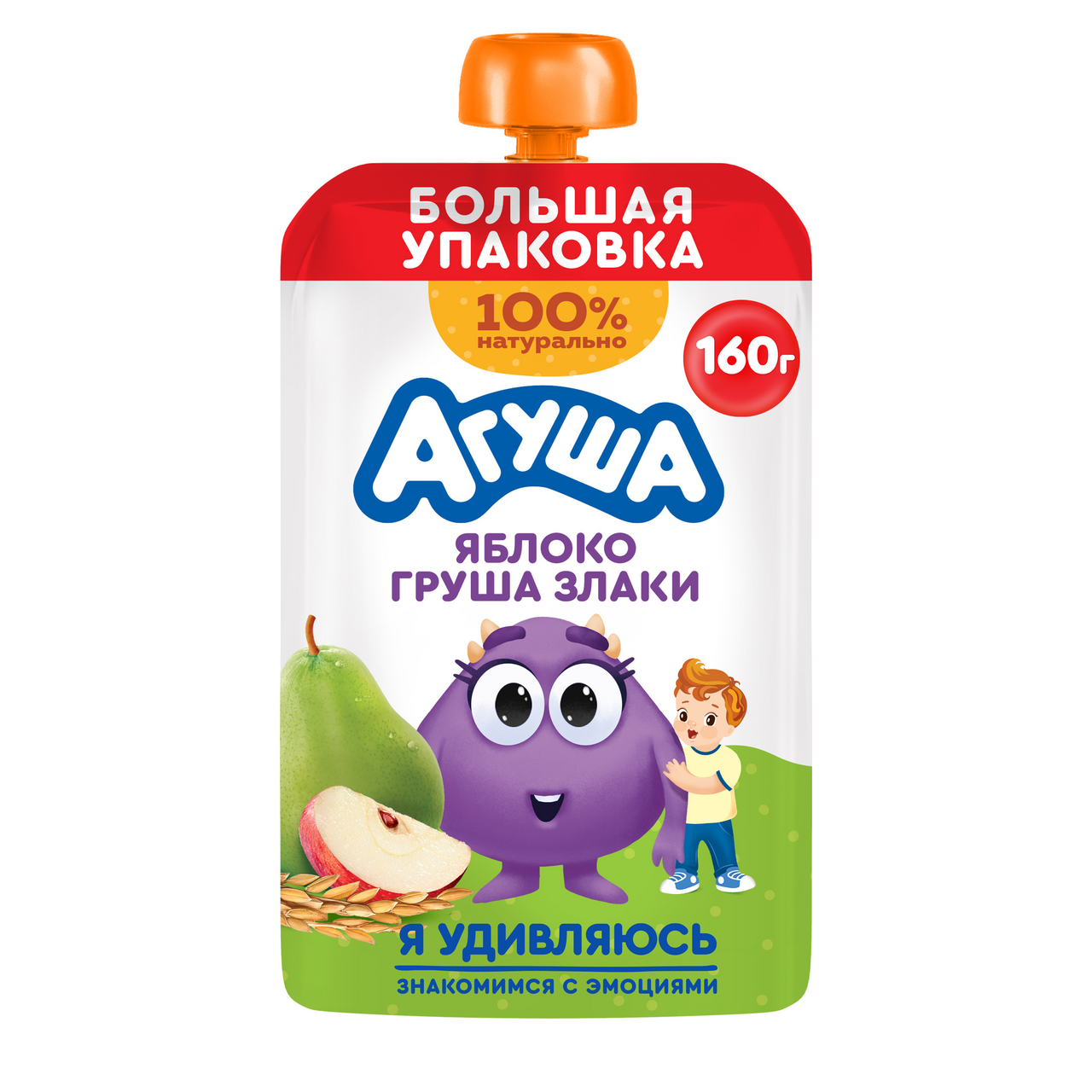 Изображение товара Пюре фруктовое детское Агуша Яблоко, груша и злаки с 8 месяцев, 160г