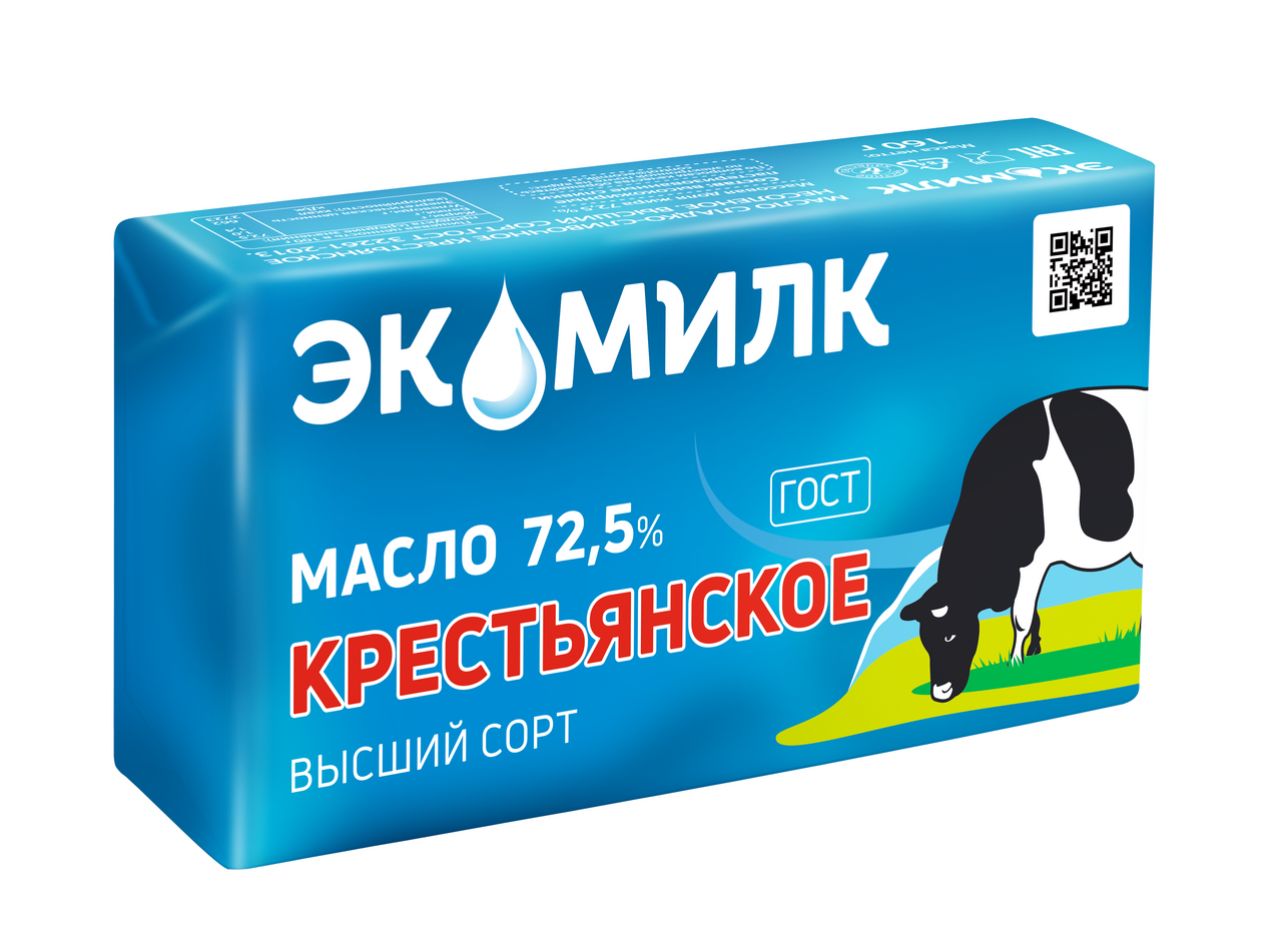 Масло сливочное Экомилк Крестьянское ГОСТ 72.5%, 160г