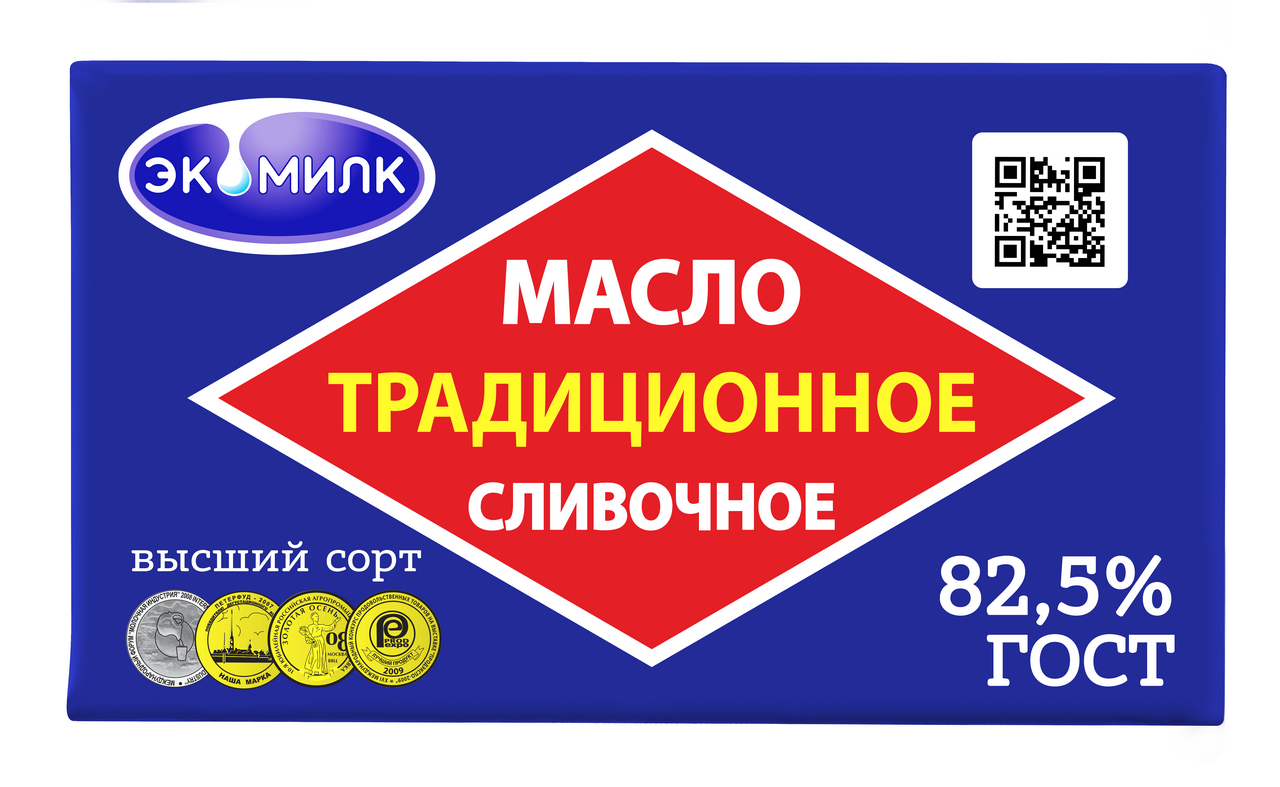 Масло сладко-сливочное Экомилк Традиционное несоленое ГОСТ 82.5%, 330г