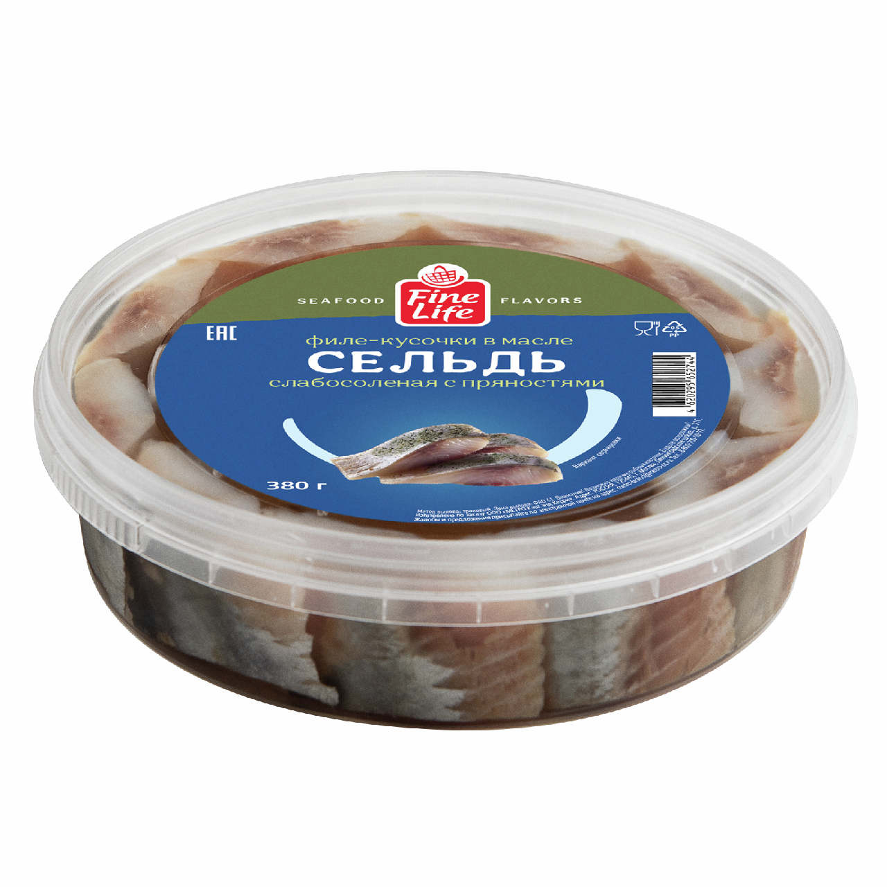 Fine Life Сельдь филе-кусочки в масле с пряностями слабосоленая, 380г