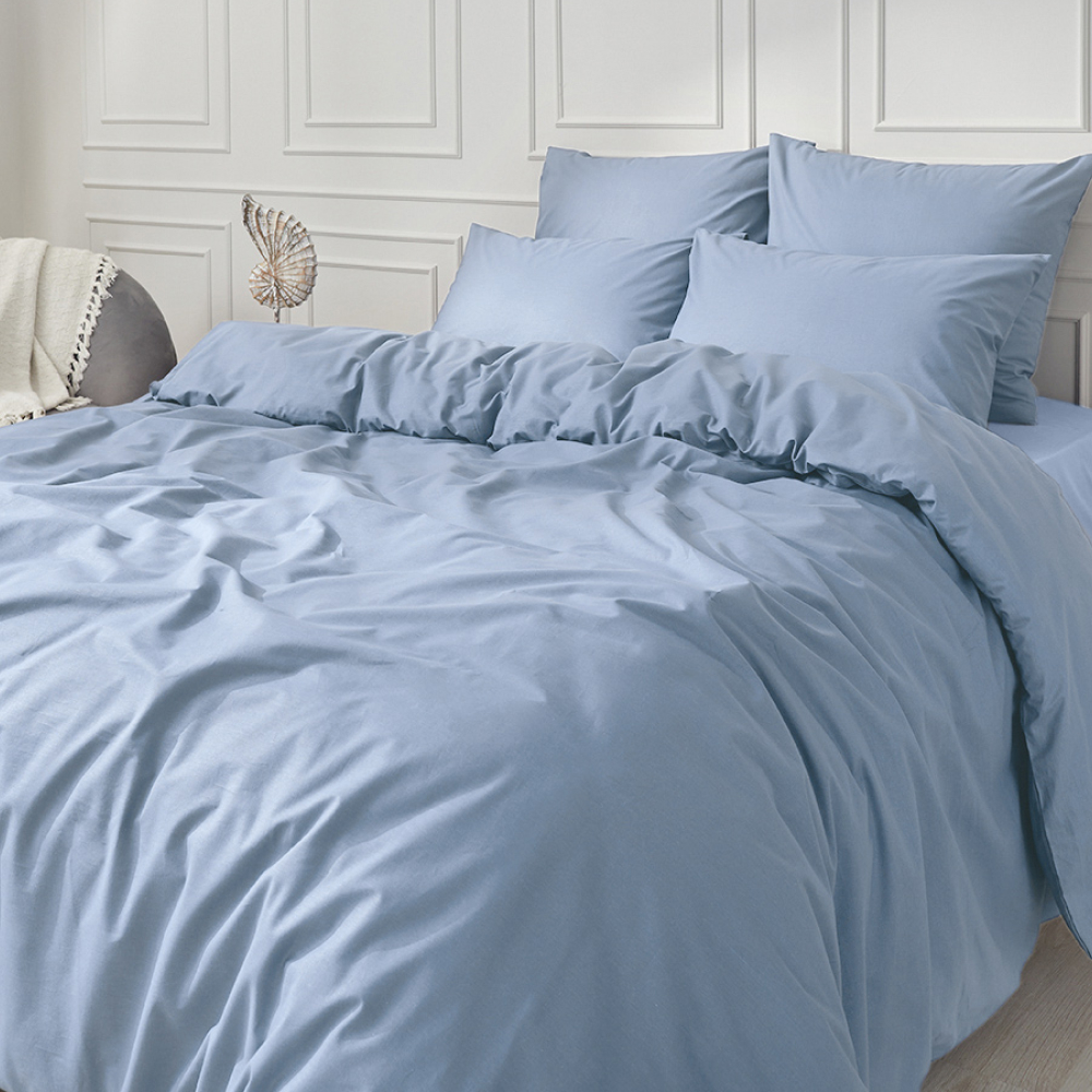 Комплект постельного белья Guten Morgen сатин темно-голубой двуспальное