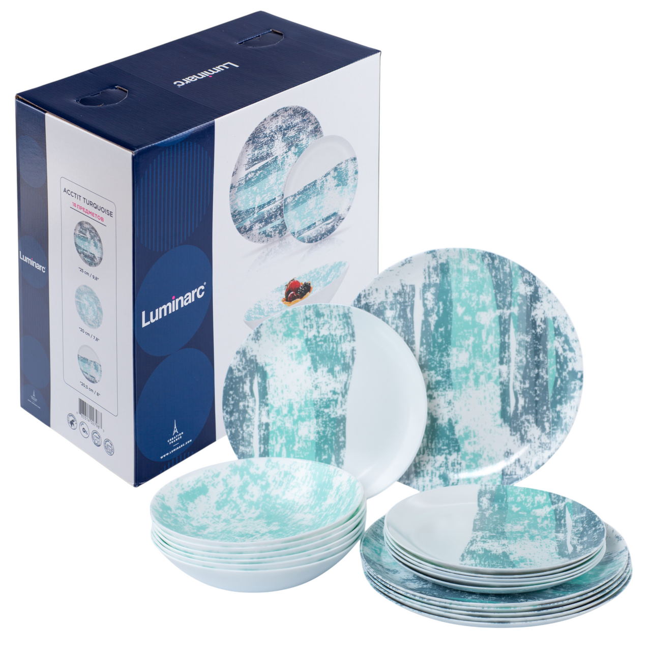 Изображение товара Столовый набор Luminarc Diwali Acctit Turquiose на 6 персон, 18 предметов