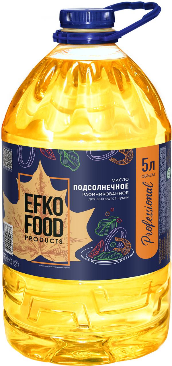 Масло подсолнечное Efko Food Professional рафинированное дезодорированное, 5л