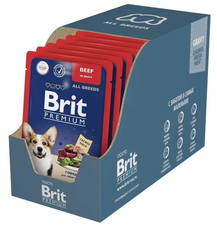 Изображение товара Brit Premium Влажный корм для взрослых собак с говядиной в соусе 85г x 14 шт