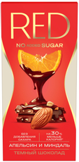 Шоколад Red Delight темный с апельсином и миндалем без сахара, 70г