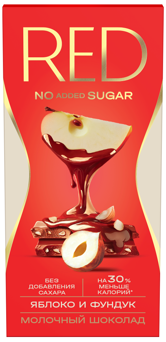 Изображение товара Шоколад Red Delight молочный с яблоком и фундуком без сахара, 70г