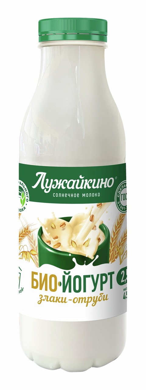 Биойогурт питьевой Лужайкино со злаками и отрубями ГОСТ 2.5%, 450г