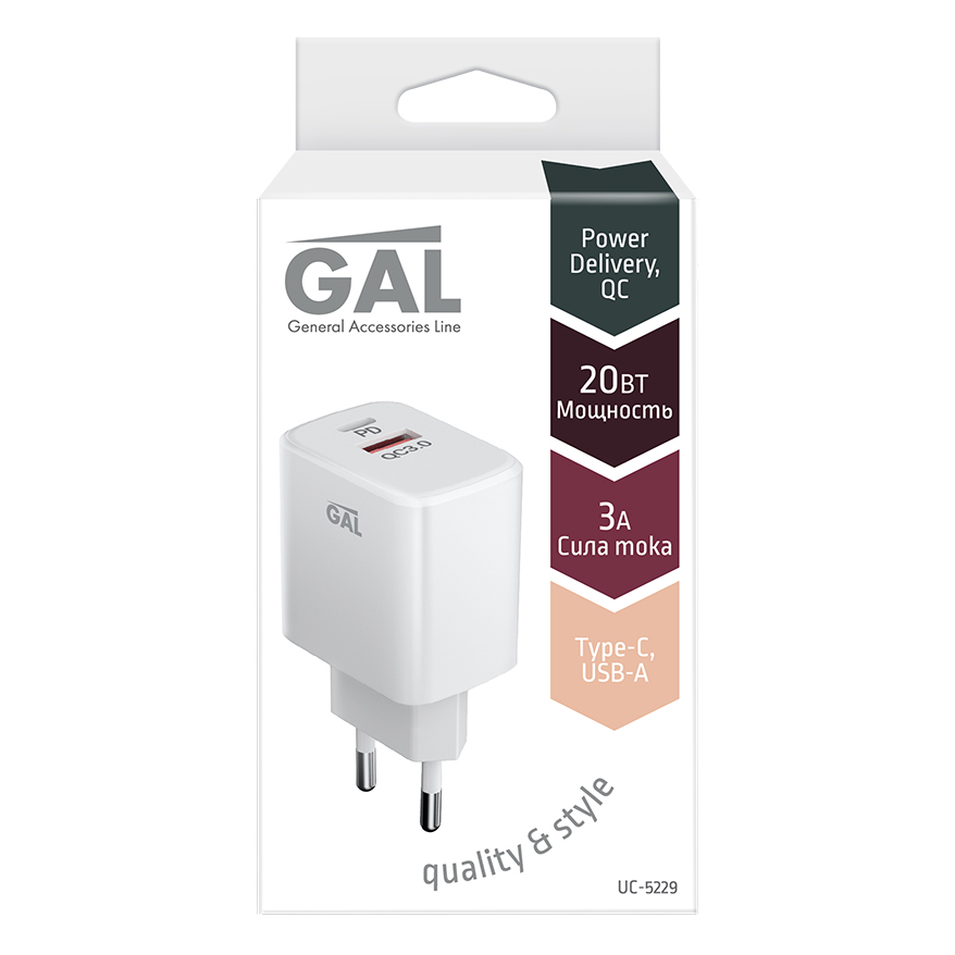 Устройство зарядное GAL UC-5229 PD 20W + QC3.0 сетевое