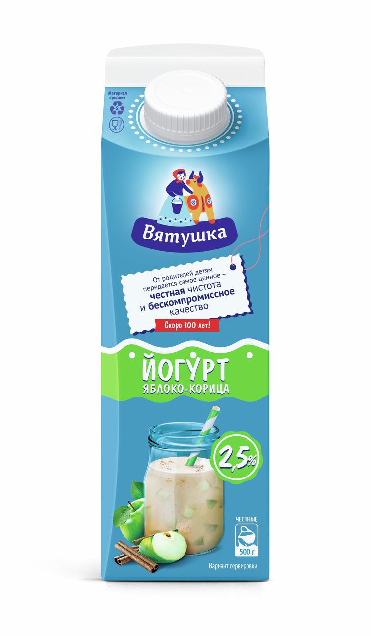 Йогурт Вятушка с яблоком и корицей ГОСТ 2.5%, 500г