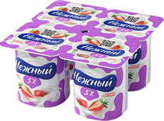 Продукт йогуртный Нежный с клубникой 5%, 100г