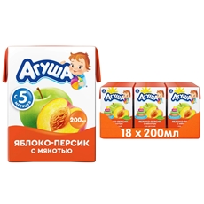 Сок детский Агуша Яблоко-персик с мякотью, 200мл x 18 шт