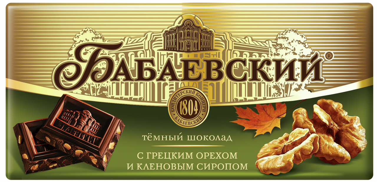 Шоколад Бабаевский темный с грецким орехом и кленовым сиропом 51.5%,75г