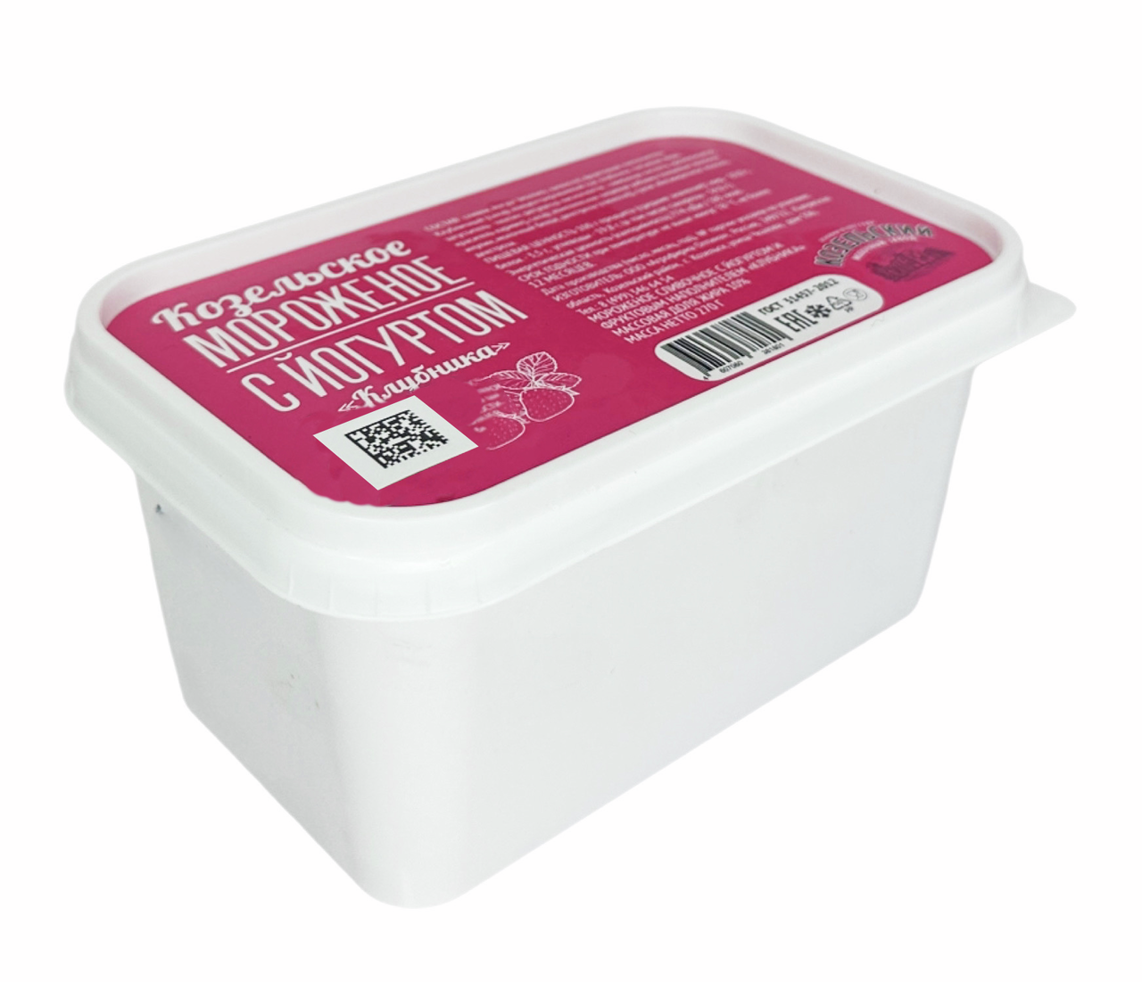 Мороженое пломбир Козельское молоко Клубника с йогуртом ГОСТ, 270г