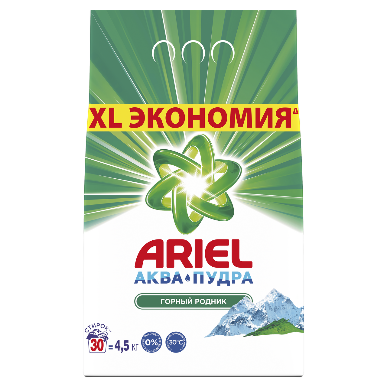 Изображение товара Стиральный порошок Ariel Горный родник аква пудра автомат 4.5 кг для белых вещей