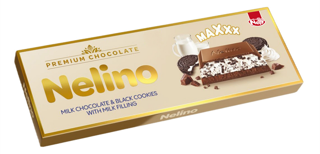 Шоколад Nelino Maxxx молочный с печеньем и молочной начинкой, 250г