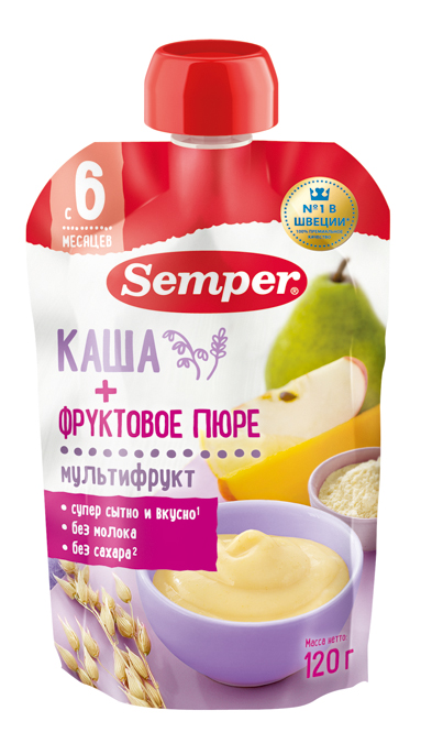 Изображение товара Пюре фруктовое детское Semper с кашей Мультифрукт с 6 месяцев, 120г