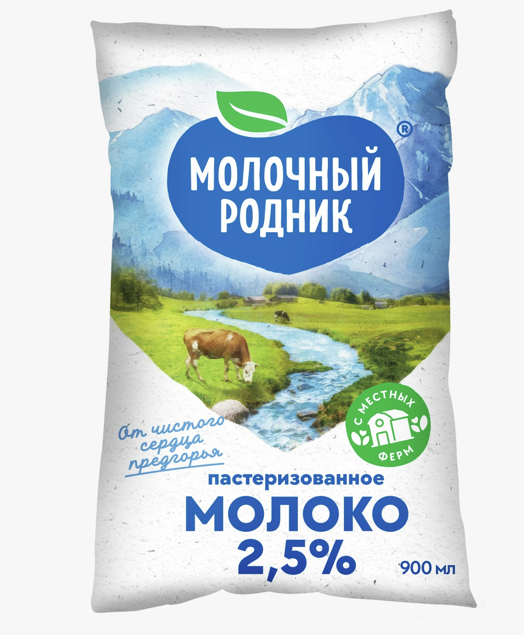 Молоко Молочный родник пастеризованное 2.5%, 900мл