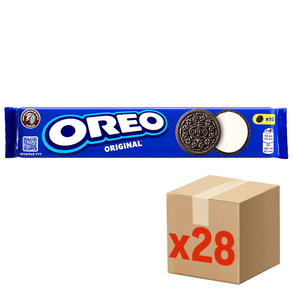Печенье сэндвич Oreo Original с какао и начинкой с ванильным вкусом, 95г x 28 шт