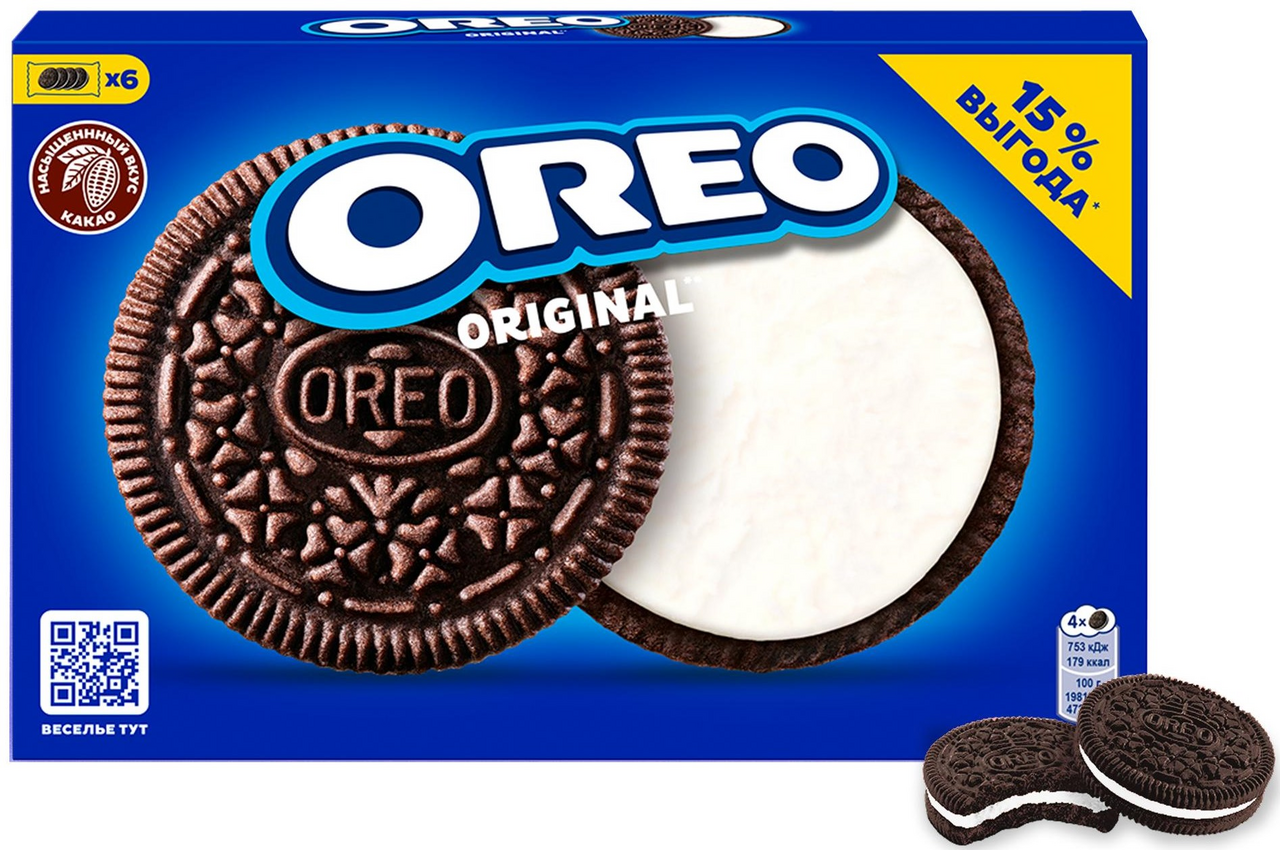 Печенье сэндвич Oreo Original с какао и начинкой с ванильным вкусом, 228г