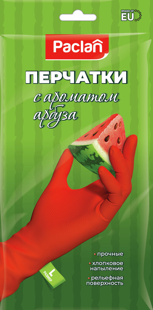 Перчатки Paclan резиновые с ароматом арбуза размер L