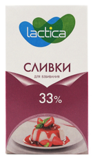 Крем Lactica ультрапастеризованный сливочный для взбивания 33%, 1л