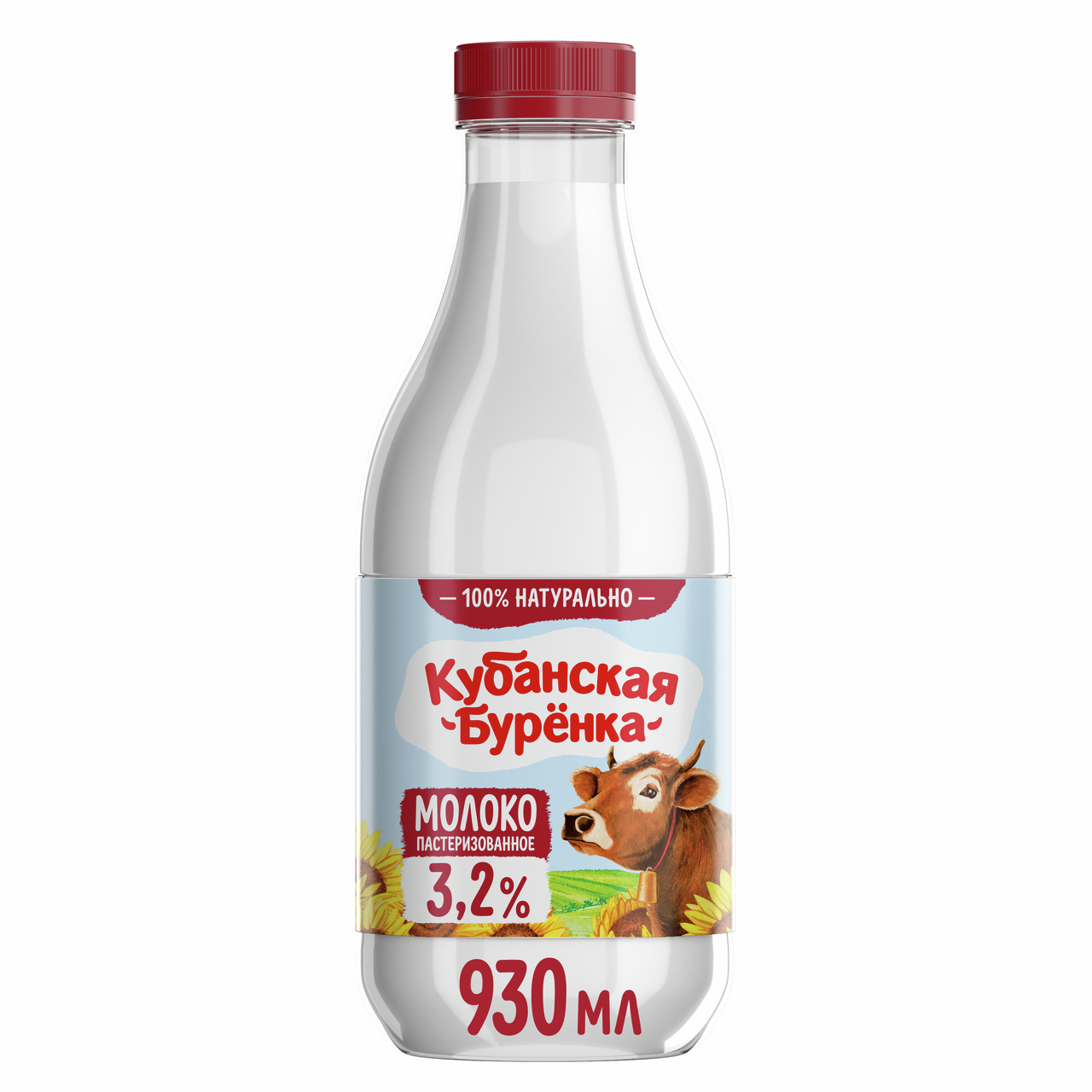Молоко Кубанская буренка пастеризованное 3.2%, 930мл