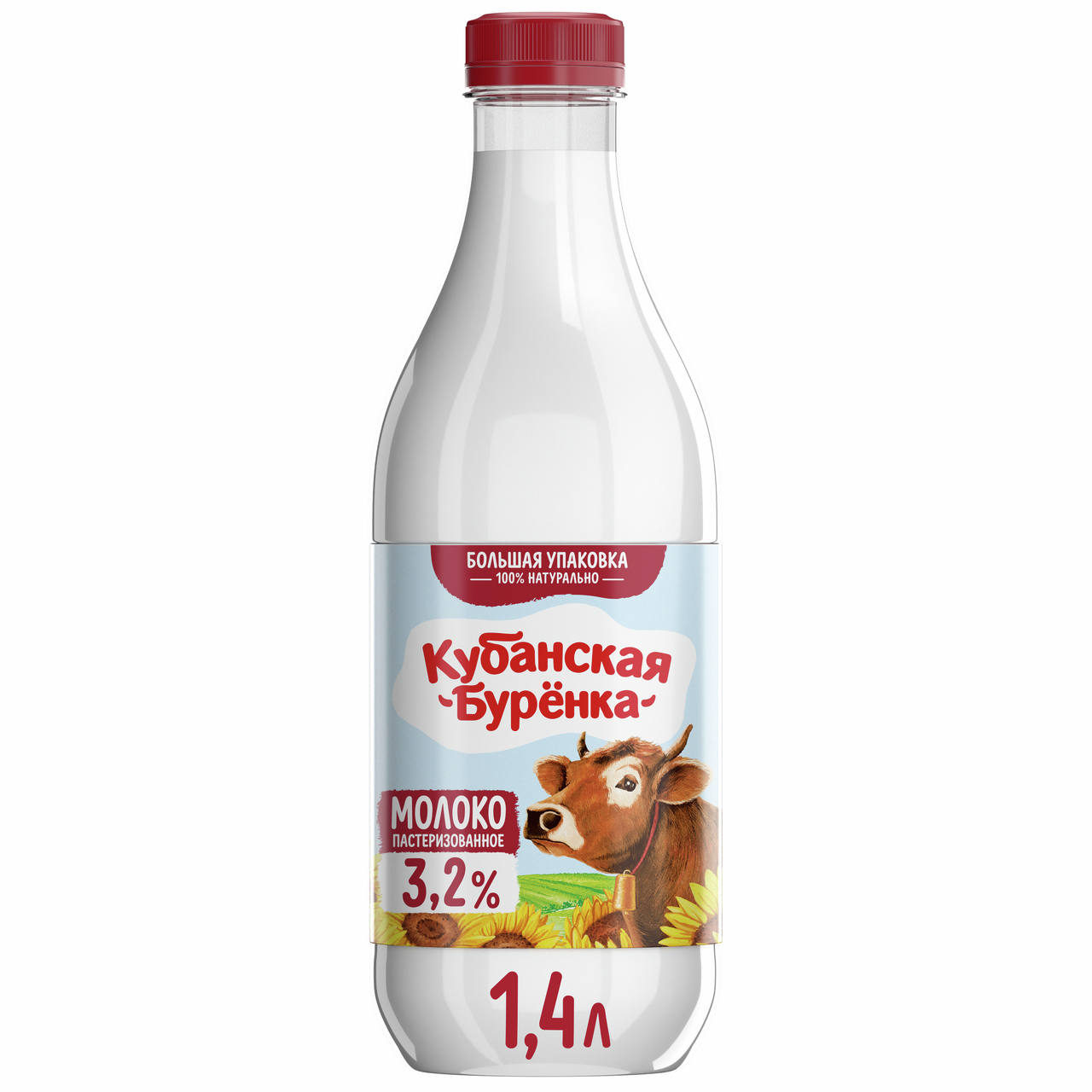 Молоко Кубанская буренка пастеризованное 3.2%, 1.4л