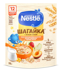 Каша молочная детская Nestle Мультизлаковая Яблоко, земляника и персик с 12 месяцев, 190г
