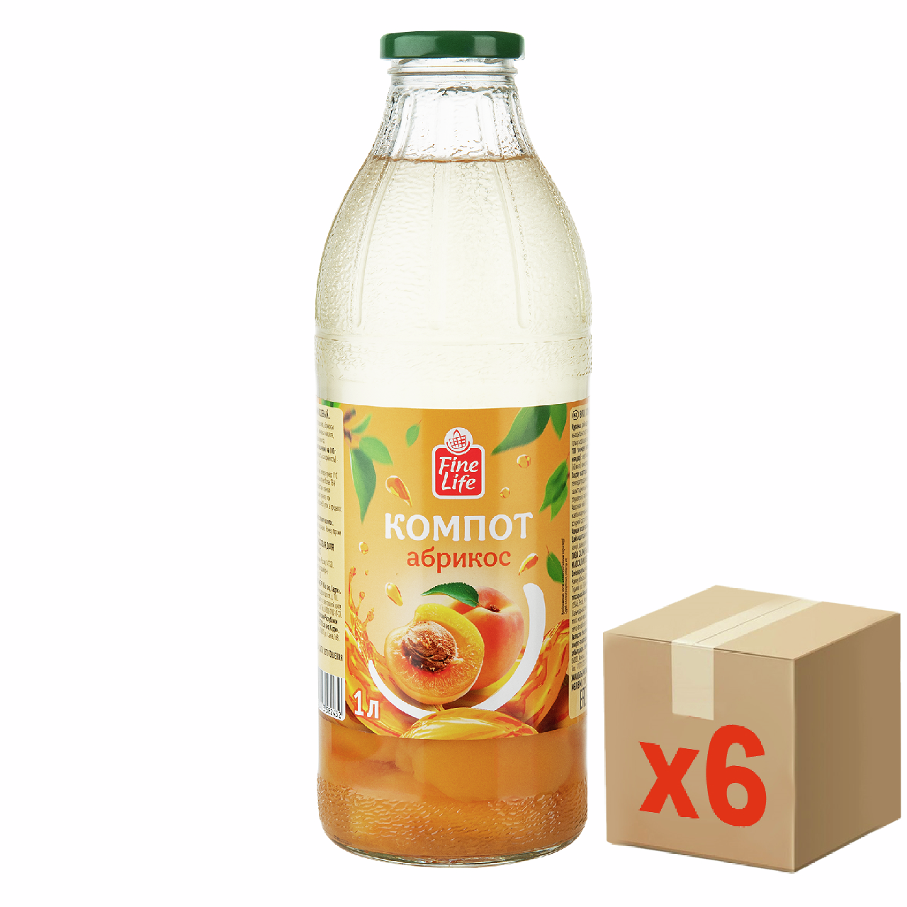 Изображение товара Фин Лайф Компот с абрикосом 1л x 6 шт Натуральный вкус без добавок