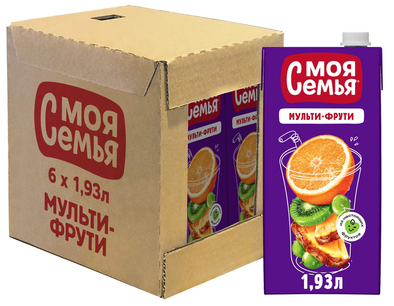 Изображение товара Напиток сокосодержащий Моя семья Мульти-Фрутти 1.93л x 6 шт, натурален и обогащен витаминами