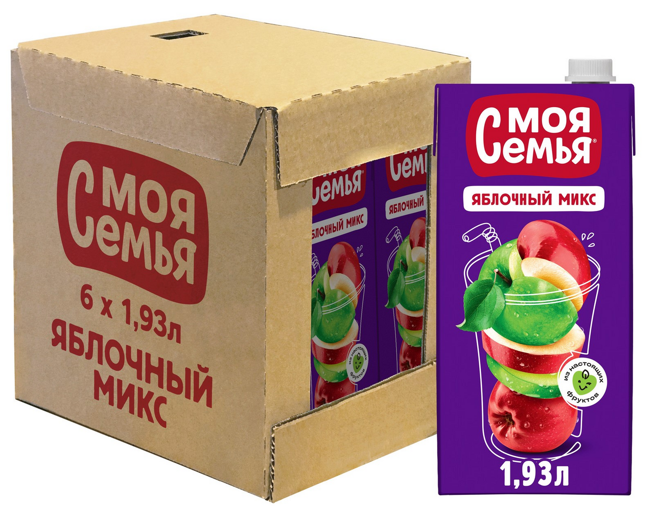 Изображение товара Напиток сокосодержащий Моя семья Яблочный микс, 1.93л x 6 шт