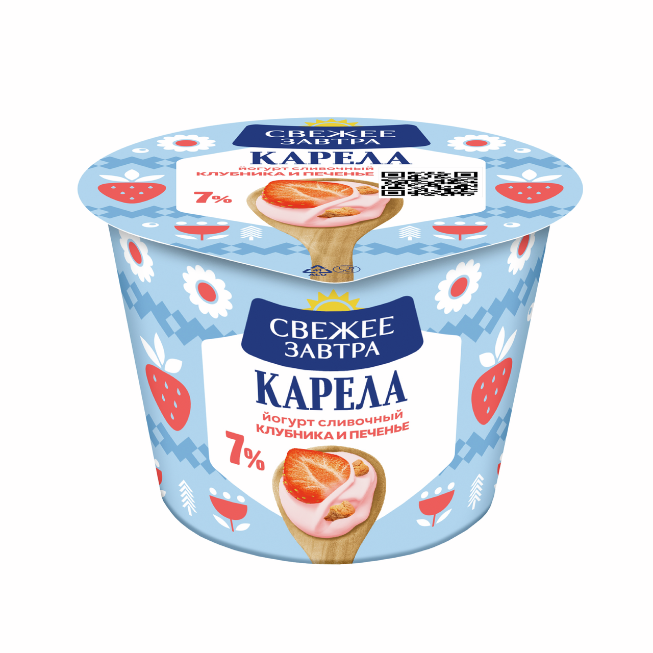 Йогурт Свежее завтра Карела с клубникой и печеньем 7%, 180г