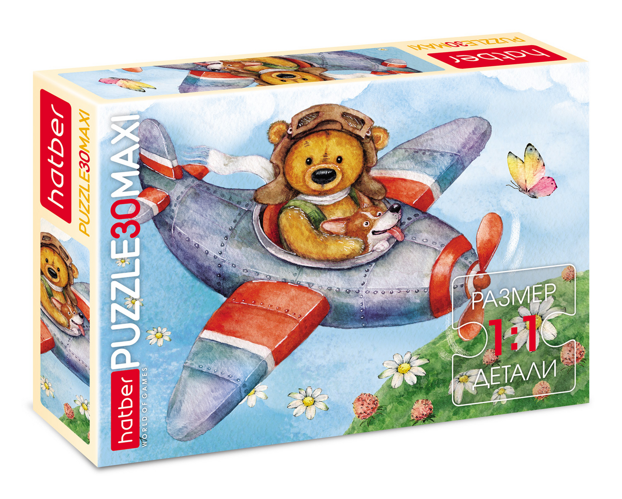 Пазлы Hatber Maxi Мишка-пилот для детей 30 элементов А4Ф, 290 x 210мм