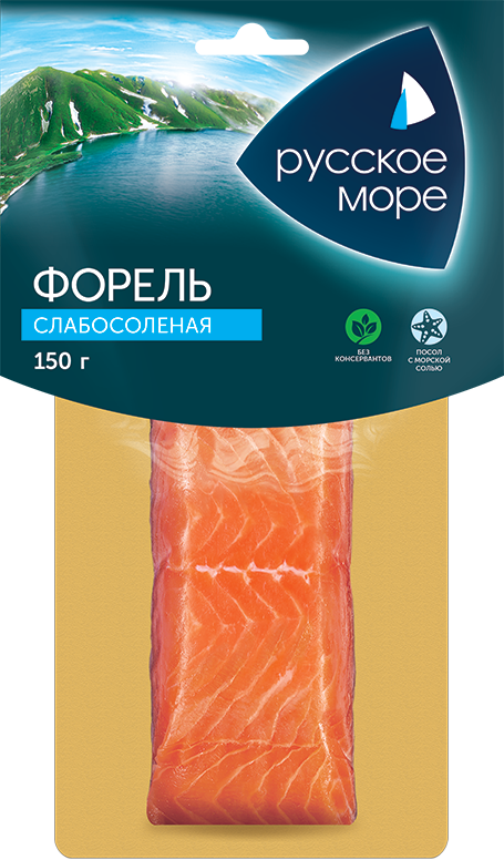 Изображение товара Форель слабосоленая Радужная филе-кусок 150г Русское море Высокое содержание Омега3