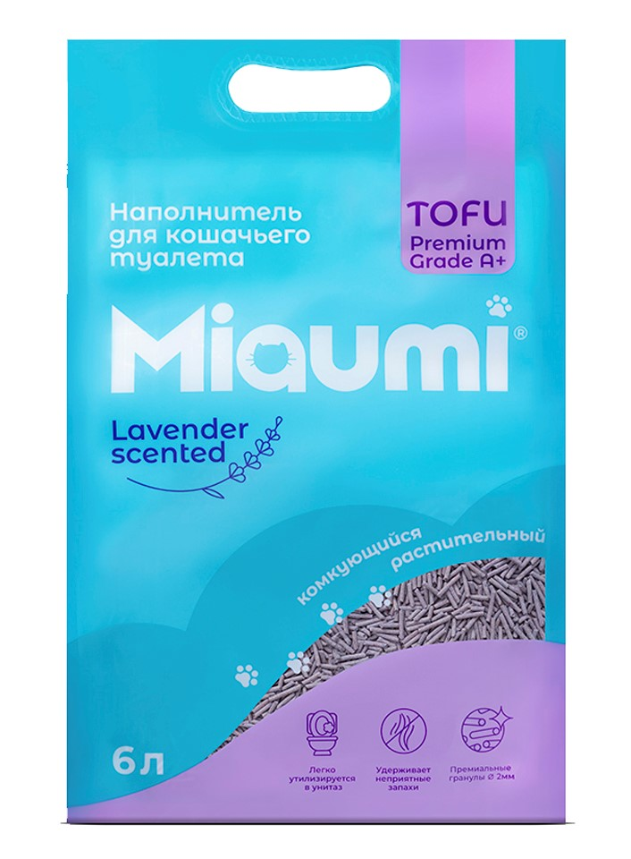 Наполнитель Miaumi Тофу комкующийся с лавандой, 6л
